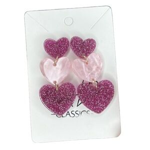 Pink sparkly heart earrings